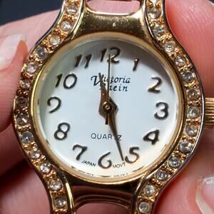 Victoria Rhein Japan Movt Quartz Watch Face Clear Rhinestone Working 1"